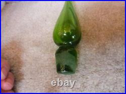 VTG Blenko Glass #37 Green Glass Decanter Genie Bottle Teardrop Stopper 14.5