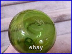 VTG Blenko Glass #37 Green Glass Decanter Genie Bottle Teardrop Stopper 14.5