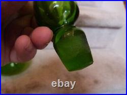 VTG Blenko Glass #37 Green Glass Decanter Genie Bottle Teardrop Stopper 14.5