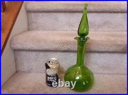 VTG Blenko Glass #37 Green Glass Decanter Genie Bottle Teardrop Stopper 14.5