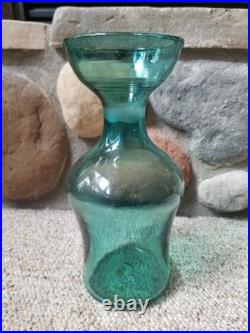 VTG Blenko Glass Decanter Teal Blue Green Sandblasted Signature NO STOPPER