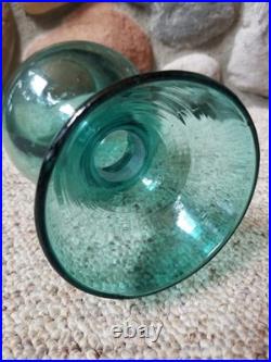 VTG Blenko Glass Decanter Teal Blue Green Sandblasted Signature NO STOPPER