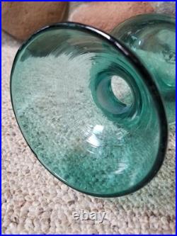 VTG Blenko Glass Decanter Teal Blue Green Sandblasted Signature NO STOPPER