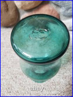 VTG Blenko Glass Decanter Teal Blue Green Sandblasted Signature NO STOPPER