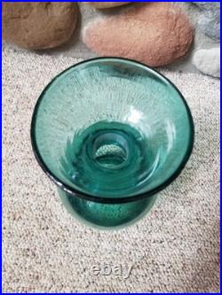 VTG Blenko Glass Decanter Teal Blue Green Sandblasted Signature NO STOPPER
