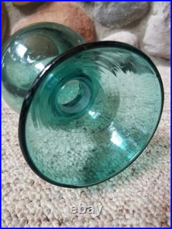 VTG Blenko Glass Decanter Teal Blue Green Sandblasted Signature NO STOPPER