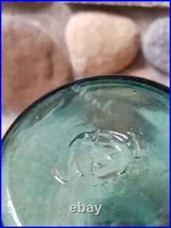 VTG Blenko Glass Decanter Teal Blue Green Sandblasted Signature NO STOPPER