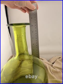 VTG Blenko Olive Green Art Glass Decanter Ball Stopper 14 In