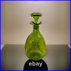 VTG Blenko Winslow Anderson #49 Pinched Green Crackle Glass DECANTER withStopper