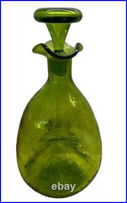 VTG Blenko Winslow Anderson #49 Pinched Green Crackle Glass DECANTER withStopper