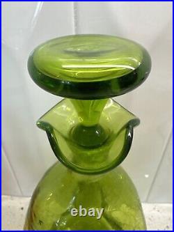 VTG Blenko Winslow Anderson #49 Pinched Green Crackle Glass DECANTER withStopper