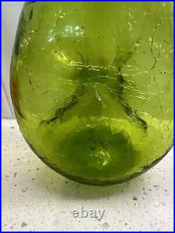 VTG Blenko Winslow Anderson #49 Pinched Green Crackle Glass DECANTER withStopper