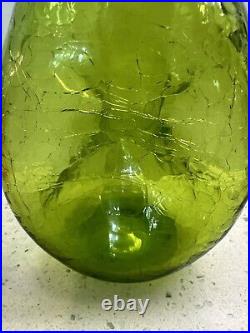 VTG Blenko Winslow Anderson #49 Pinched Green Crackle Glass DECANTER withStopper