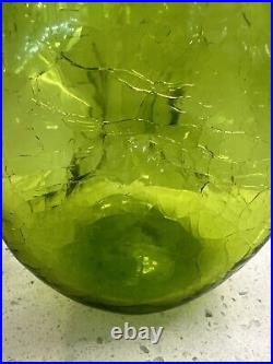 VTG Blenko Winslow Anderson #49 Pinched Green Crackle Glass DECANTER withStopper