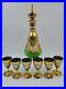 VTG-Bohemian-Cordial-Decanter-6-Glasses-Emerald-Green-Gold-Gilt-Painted-Flowers-01-dby