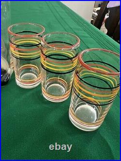 VTG Bulldog Pinch Glass Decanter SET S 6 Striped Shot Glasses 1920-30's RARE