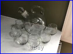 VTG Cambridge Glass USA Roly Poly Cordial Round Ball Decanter & 6 Cups