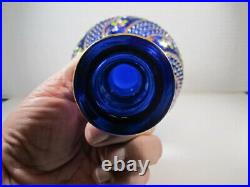 VTG Cobalt Blue & Hand Decorated Liquor Decanter Bottle with Stopper Set