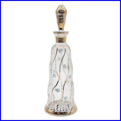 VTG Czech Crackle Glass Decanter 24K Gold Trim Blue Enamel Flowers Bohemian 13