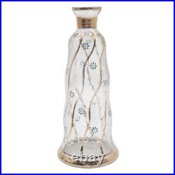 VTG Czech Crackle Glass Decanter 24K Gold Trim Blue Enamel Flowers Bohemian 13