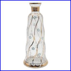 VTG Czech Crackle Glass Decanter 24K Gold Trim Blue Enamel Flowers Bohemian 13