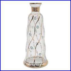 VTG Czech Crackle Glass Decanter 24K Gold Trim Blue Enamel Flowers Bohemian 13