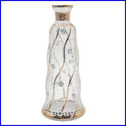 VTG Czech Crackle Glass Decanter 24K Gold Trim Blue Enamel Flowers Bohemian 13