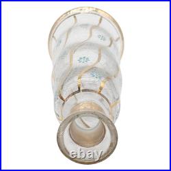 VTG Czech Crackle Glass Decanter 24K Gold Trim Blue Enamel Flowers Bohemian 13