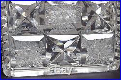 VTG Czech Cut Glass Crystal Art Deco Square Bottle Decanter + Stopper 6.5 Tall
