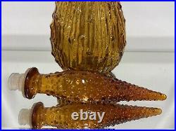 VTG. Dark Amber Wax Drip Genie Bottle Decanter 1960s Glass Empoli Glass