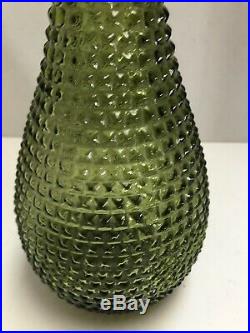 VTG Decanter Genie Bottle Square Soft Diamond Cut 22 Italian Art Glass Green