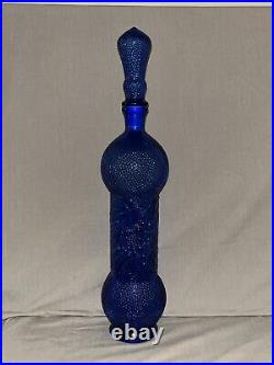 VTG EMPOLI ITALIAN COBALT BLUE WithGRAPES & CHERRY PATTERN DECANTER/ BOTTLE 24