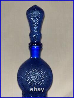 VTG EMPOLI ITALIAN COBALT BLUE WithGRAPES & CHERRY PATTERN DECANTER/ BOTTLE 24