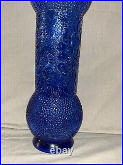 VTG EMPOLI ITALIAN COBALT BLUE WithGRAPES & CHERRY PATTERN DECANTER/ BOTTLE 24