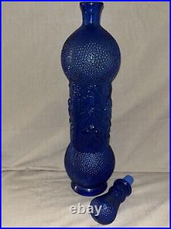 VTG EMPOLI ITALIAN COBALT BLUE WithGRAPES & CHERRY PATTERN DECANTER/ BOTTLE 24