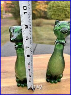 VTG Empoli Decanter Set Cat & Dog Italian Emerald Green Glass Bottle 9 Tall