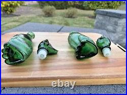 VTG Empoli Decanter Set Cat & Dog Italian Emerald Green Glass Bottle 9 Tall