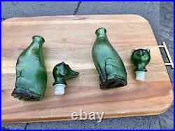 VTG Empoli Decanter Set Cat & Dog Italian Emerald Green Glass Bottle 9 Tall