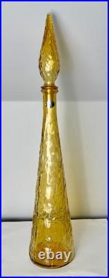 VTG Empoli Guilder Italy Amber Textured Art Glass Genie Bottle Decanter 22 Labe