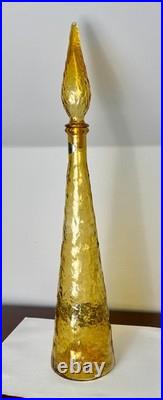 VTG Empoli Guilder Italy Amber Textured Art Glass Genie Bottle Decanter 22 Labe