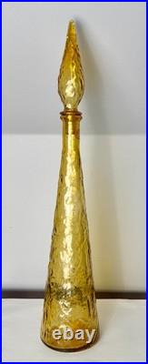 VTG Empoli Guilder Italy Amber Textured Art Glass Genie Bottle Decanter 22 Labe
