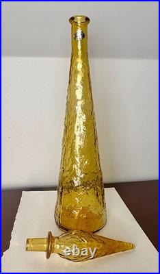 VTG Empoli Guilder Italy Amber Textured Art Glass Genie Bottle Decanter 22 Labe
