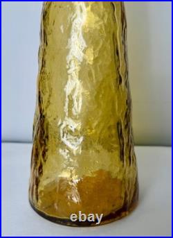 VTG Empoli Guilder Italy Amber Textured Art Glass Genie Bottle Decanter 22 Labe