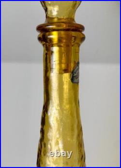 VTG Empoli Guilder Italy Amber Textured Art Glass Genie Bottle Decanter 22 Labe