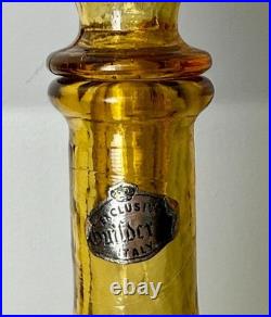VTG Empoli Guilder Italy Amber Textured Art Glass Genie Bottle Decanter 22 Labe