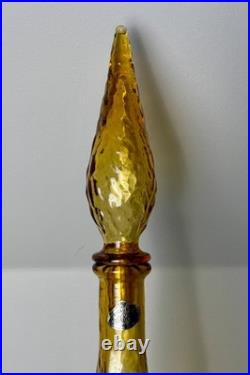 VTG Empoli Guilder Italy Amber Textured Art Glass Genie Bottle Decanter 22 Labe