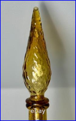 VTG Empoli Guilder Italy Amber Textured Art Glass Genie Bottle Decanter 22 Labe