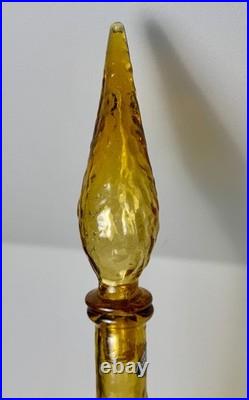 VTG Empoli Guilder Italy Amber Textured Art Glass Genie Bottle Decanter 22 Labe
