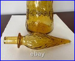 VTG Empoli Guilder Italy Amber Textured Art Glass Genie Bottle Decanter 22 Labe