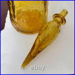 VTG Empoli Guilder Italy Amber Textured Art Glass Genie Bottle Decanter 22 Labe